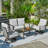4 Pieces Metal Outdoor Conversation Set With 2 Hand-woven Rope Swivel Rocking Chairs-776518615