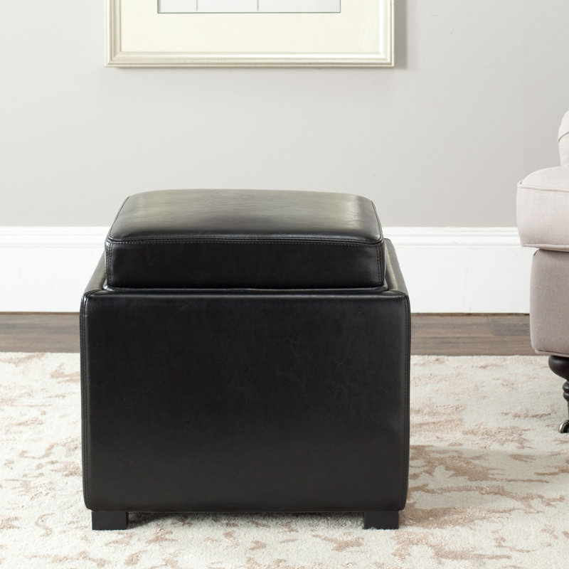 Alesea Upholstered Ottoman, Black Faux Leather