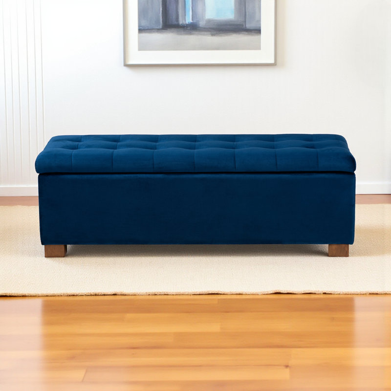 Banc de rangement en velours en tissu velours bleu marine, H 15,35 po x l 46,06 po x P 16,73 po, Bleu marine
