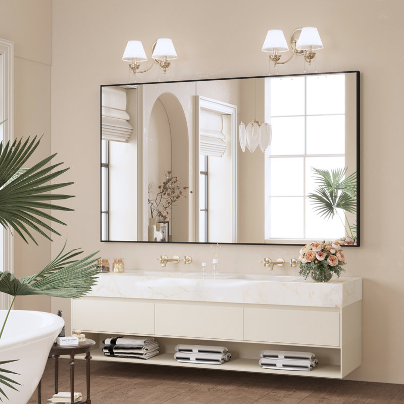 Sartori Aluminum Framed Rectangular Vanity Wall Mounted Mirror, Black, 36" x 60"