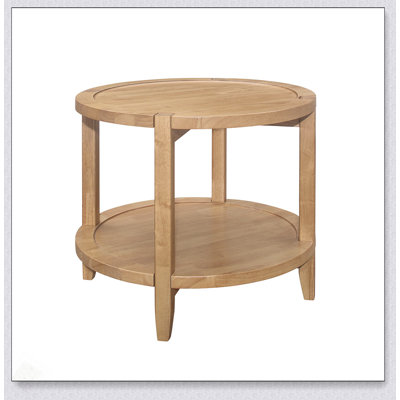 Table de bout ronde en bois avec tablette inférieure, finition érable, design élégant en forme de plateau pour un décor de maison de campagne moderne