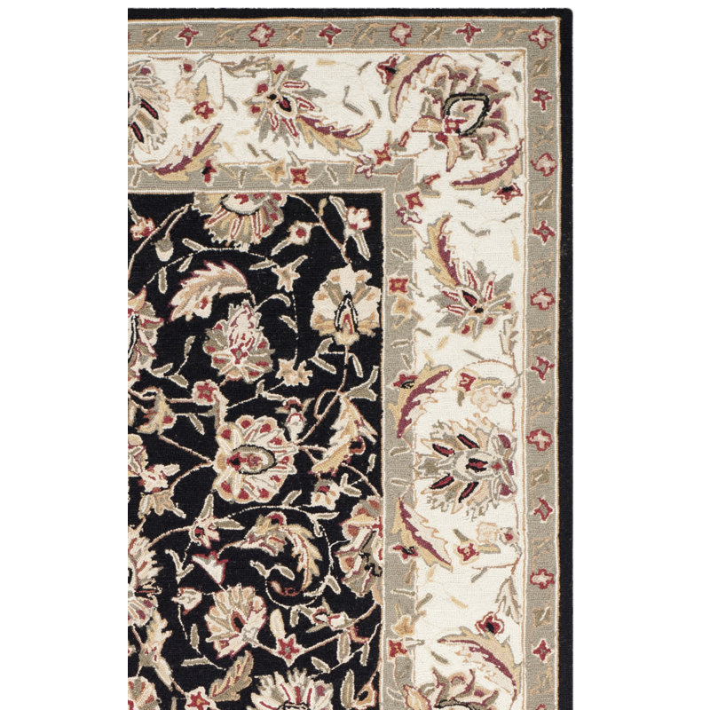 Helena Oriental Hand Hooked Wool Green/Black Area Rug, Rectangle 9' x 12'