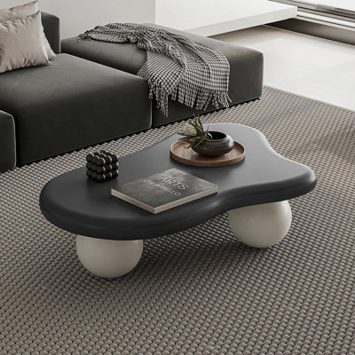 Table basse de 47 pouces en forme de nuage avec 3 pieds sphériques pour le salon, pieds noyer noirs