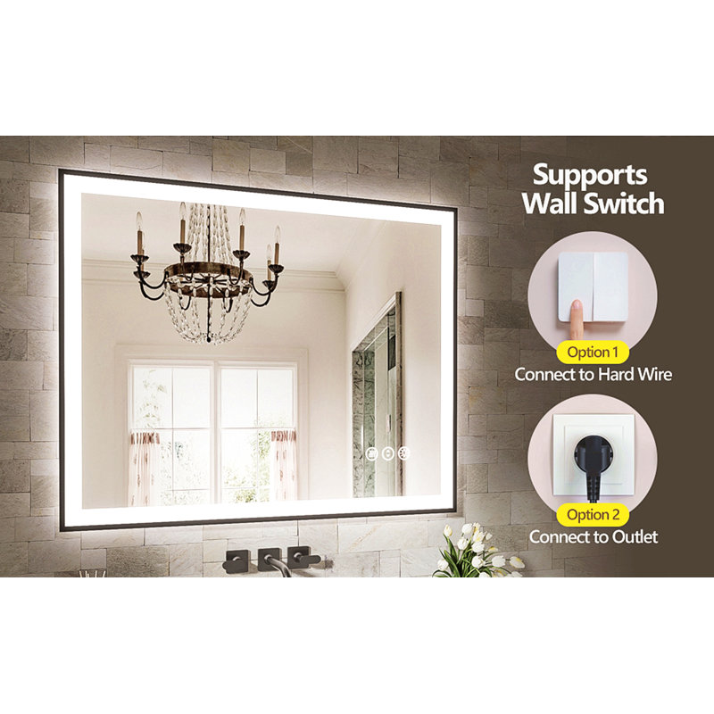 Miroir de salle de bain à DEL sans cadre 20 po x 28 po, miroir intelligent