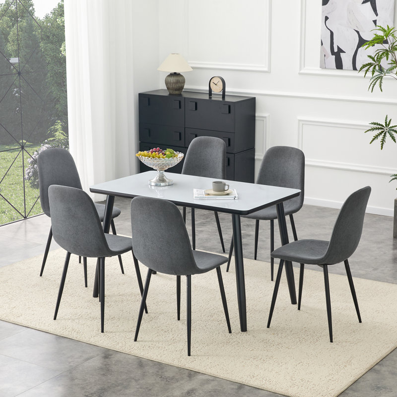 Ensemble de table de salle à manger 47,3 "pour 6 personnes, ensemble de cuisine compacte avec pieds chromés, Blanc/Noir, Gris