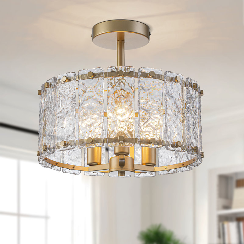 Plafonnier semi-encastré 3 lumières 13,39 po, Doré