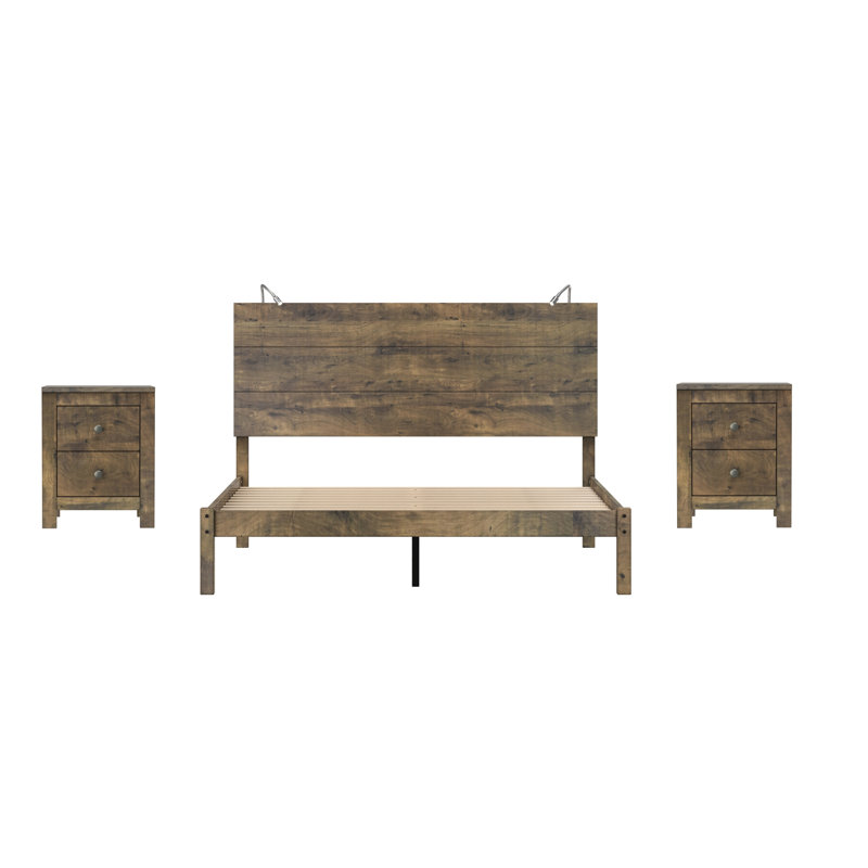 Ensemble de chambre à coucher 3 pièces, Noyer antique, Double