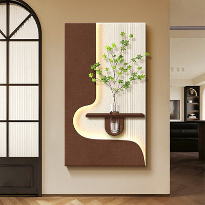 Dark Brown Curved LED Relief Sandstone Rectangular Wall art for Living Room