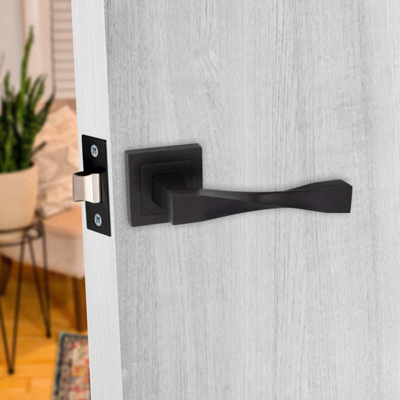 1 Pair Straight Astrid Premium Design Door Handles on Square Rose in Polished Chrome Finish, Polished Chrome