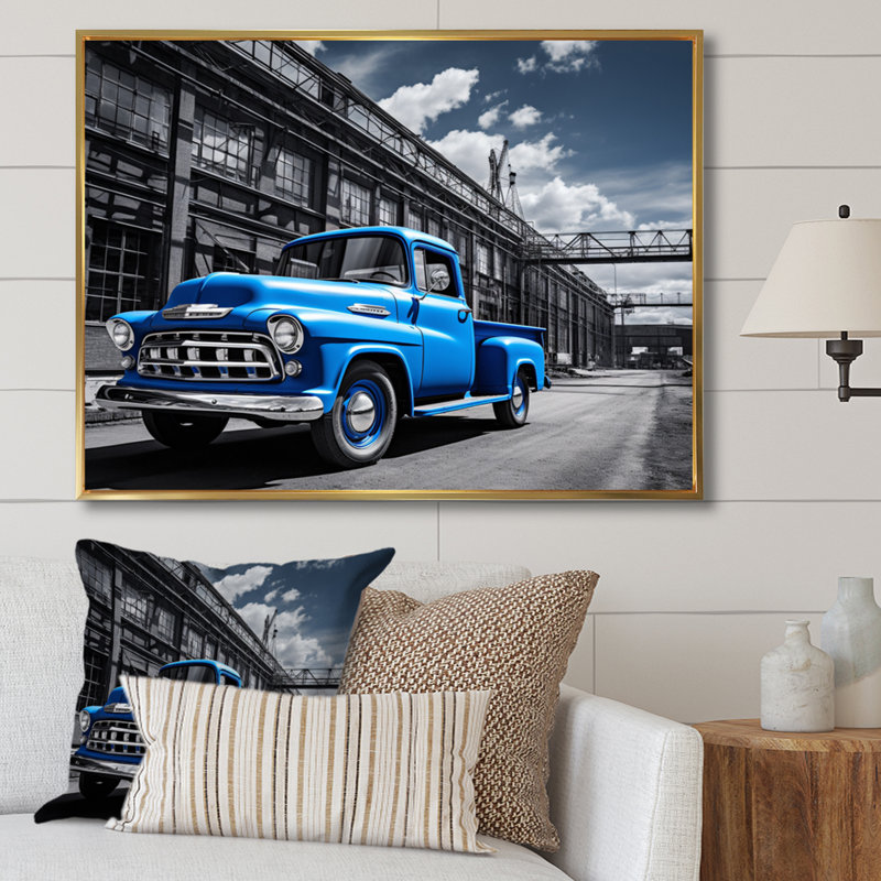 «Bluw Pickup Truck Industrial Drive», reproduction sur toile, H 16 po x l 32 po x P 1 po, Cadre flottant doré
