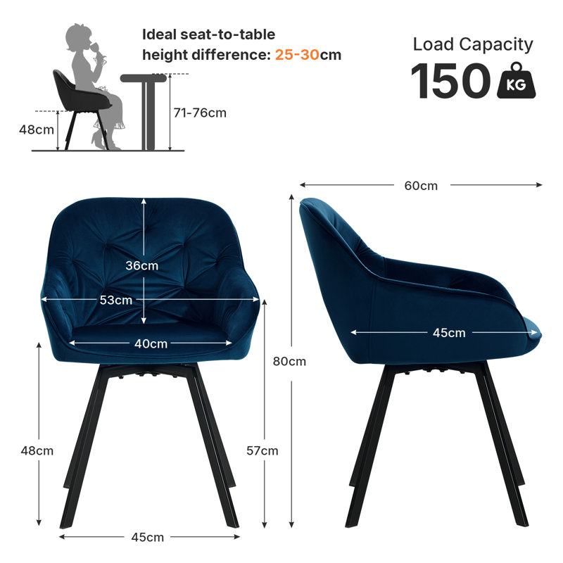 Abelina 48cm H Tufted Velvet Upholstered Dining Chair, Blue