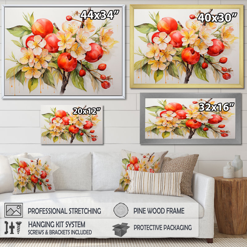 " Peach Flowers Simplicity ", Black Floater Framed, 34" H x 44" W x 1.5" D