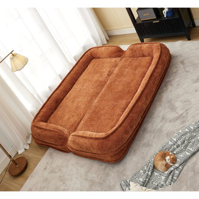 Lit double pour chien humain, canapé paresseux, causeuse, s'adapte à vous et aux animaux de compagnie, très grand canapé de plancher, vous pouvez vous asseoir ou vous allonger, position réglable 2 en 1,5, coussin moelleux, 2 sièges, chenille, orange