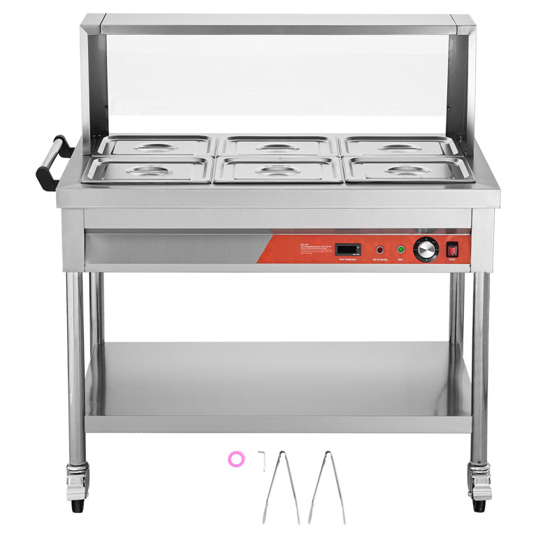 Table chauffante commerciale 6 x 1/2 casseroles avec réchaud et protection