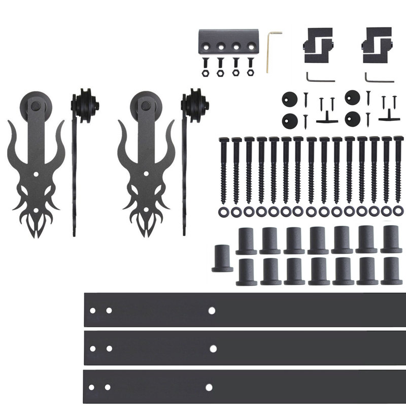 Ensemble de quincaillerie à deux portes sans dérivation à conception simple Black Rustic Imperial (porte non incluse), 216 po