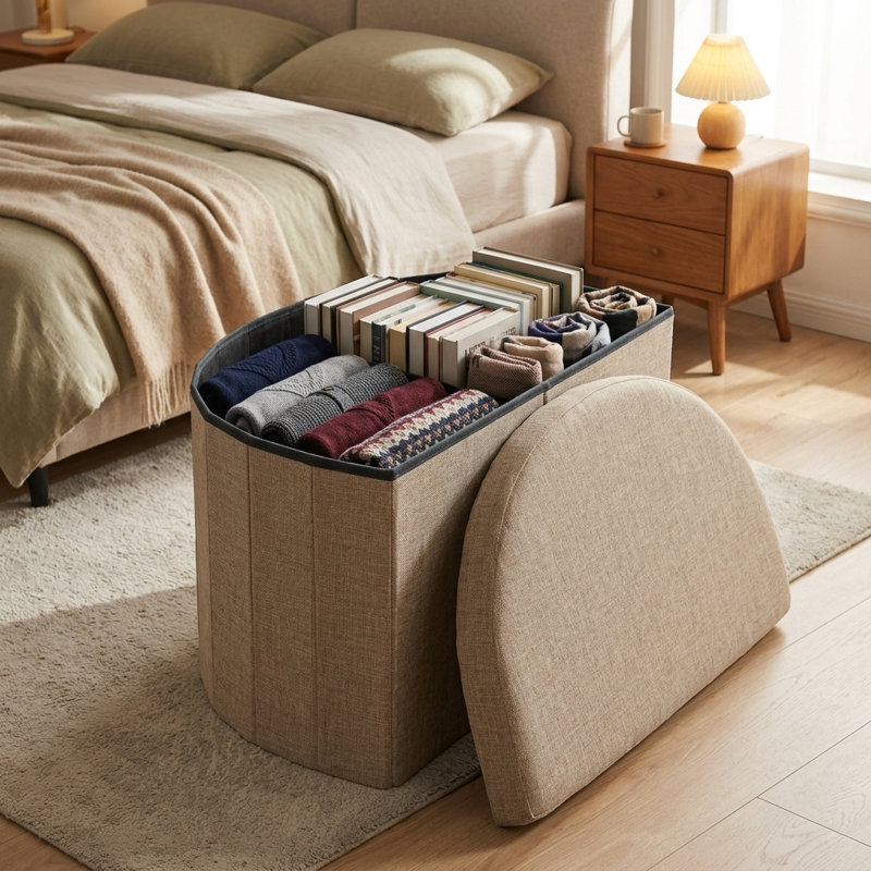 Tabouret incurvé de rangement rembourré