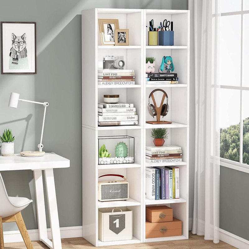 Bibliothèque à coins étroits 70,9 "à 6 niveaux pour salon, bureau, chambre à coucher, Blanc