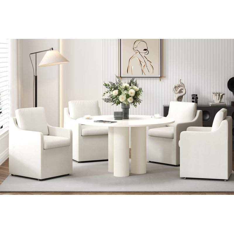 Chenille Upholstered  Down Blend Fill Armchair With Casters, 4
