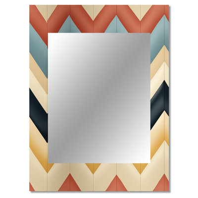 Aoto Earthy Tones Chevron Pattern - chevron  Wall Mirror, Glam Decorative Mirror, Printed Metal Art