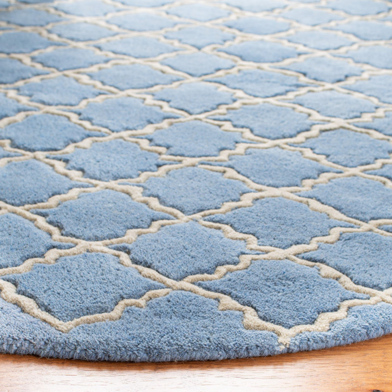 Tapis bleu / crème en laine touffeté à la main Carolene, Rond 5 pi