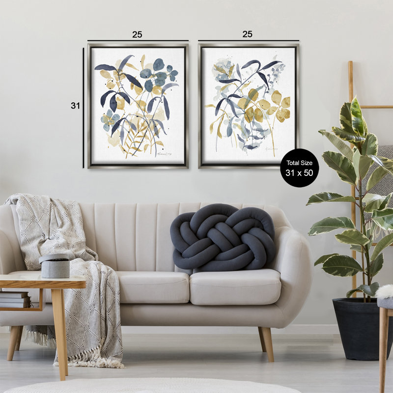 Cadre flottant 2 pièces Whimsy Watercolor Botanicals, design par Krinlox, H 31 po x l 25 po, Cadre flottant gris lustré