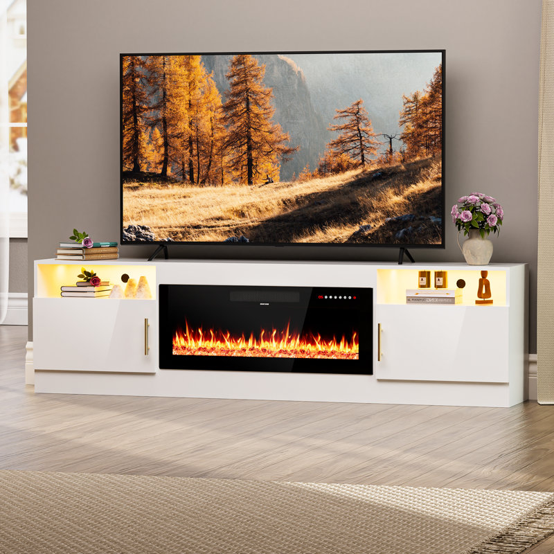 Meuble télé avec foyer électrique blanc et noir, Blanc/Noir