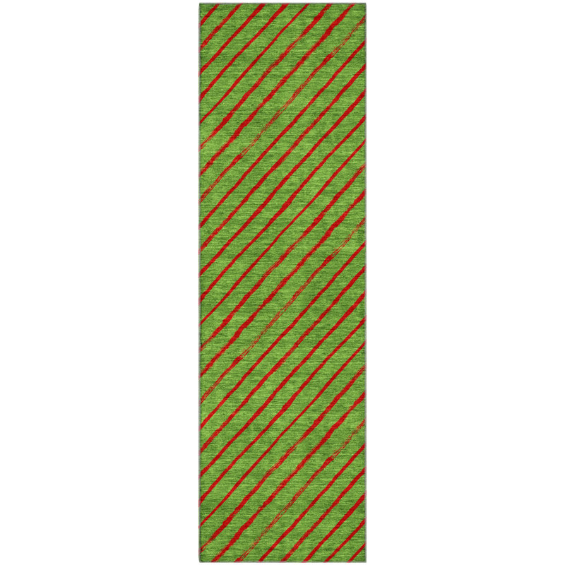 Premium Machine Washable Dockside AMF1819 Striped Holiday Rug, Runner 2'3" x 7'6"