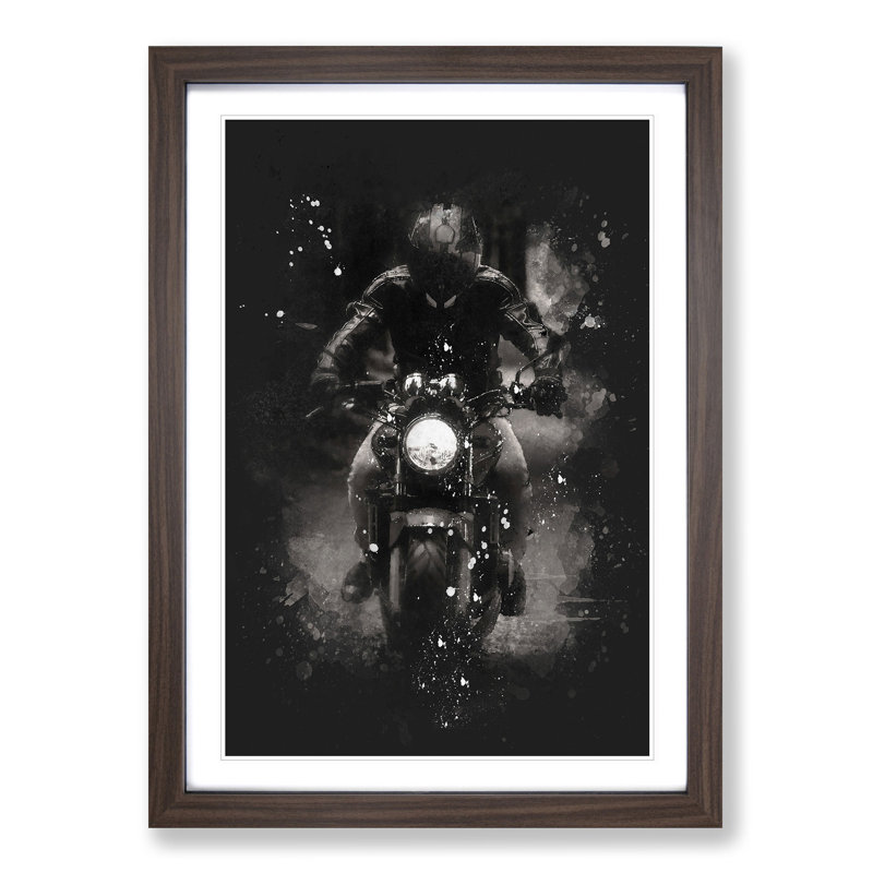Motorbike Rider in Sepia - Picture Frame Graphic Art Print, 33cm H x 24cm W x 2cm D, Walnut Framed