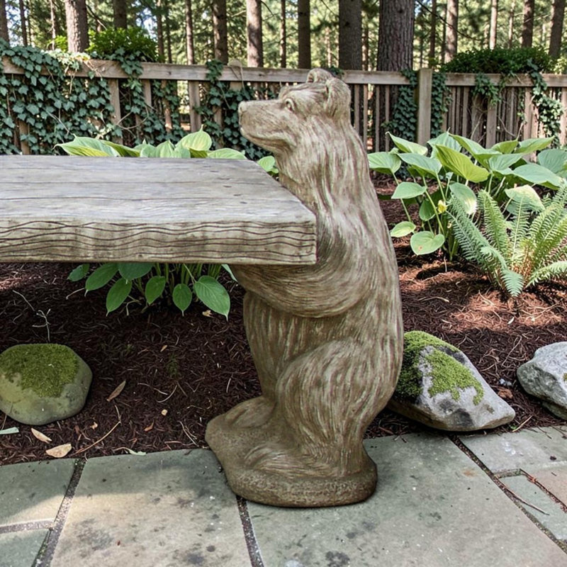 Twin Bears Rustic Woodland Cast Stone Outdoor Garden Bench