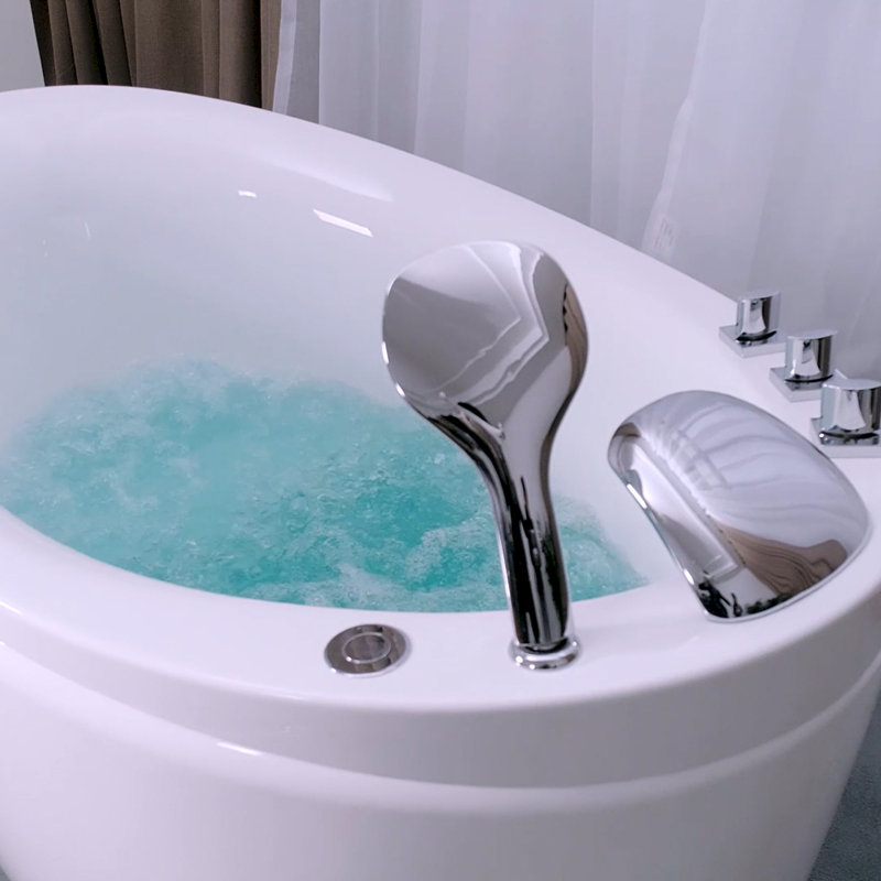 Japanese 59'' x 31'' Freestanding Whirlpool Water Jetted Air Bubble Bathtub with Faucet