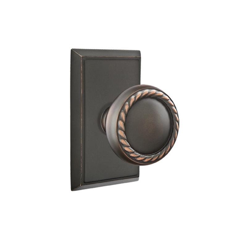 Ensemble de boutons d'intimité avec rosette et corde Emtek, Bronze huilé