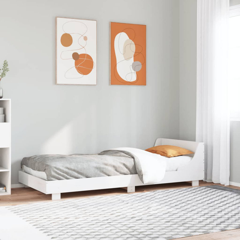 Solid Wood Bed, 100 x 200 cm, White