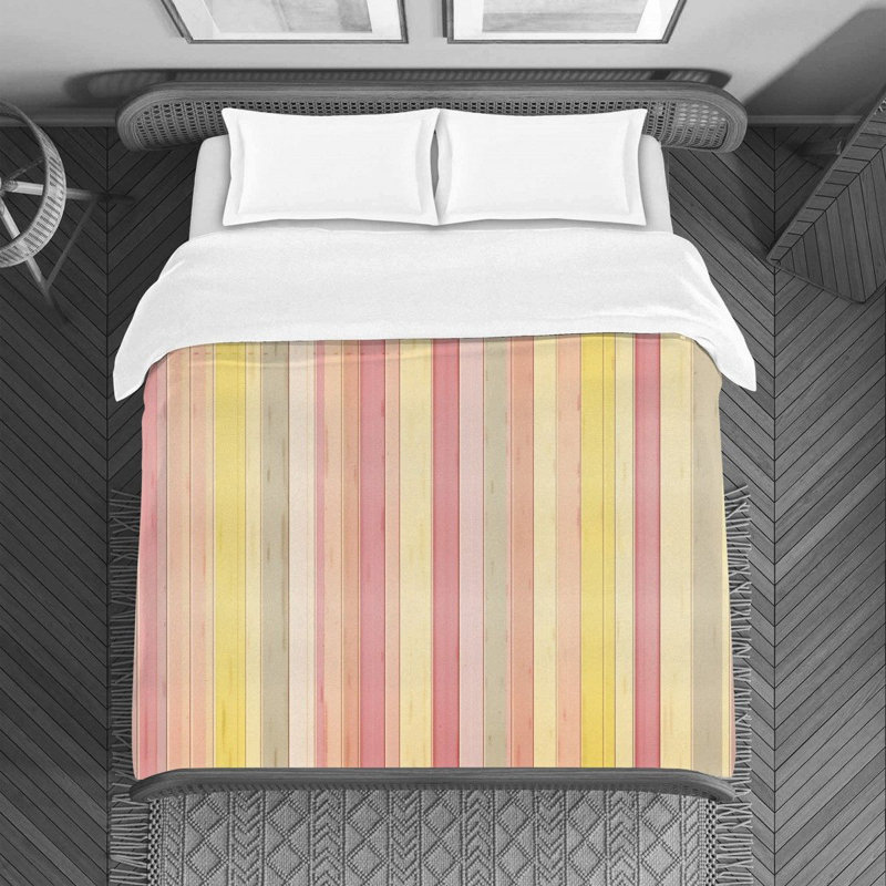 Housse de couette à rayures verticales, Housse de couette pour lit simple, Rose / Jaune