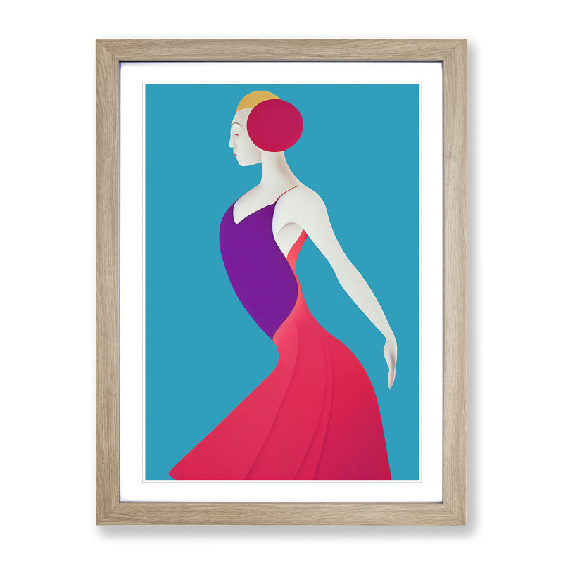Abstract Dancing Woman No.4 - Wall Art, 34cm H x 25cm W x 2cm D, Oak Framed