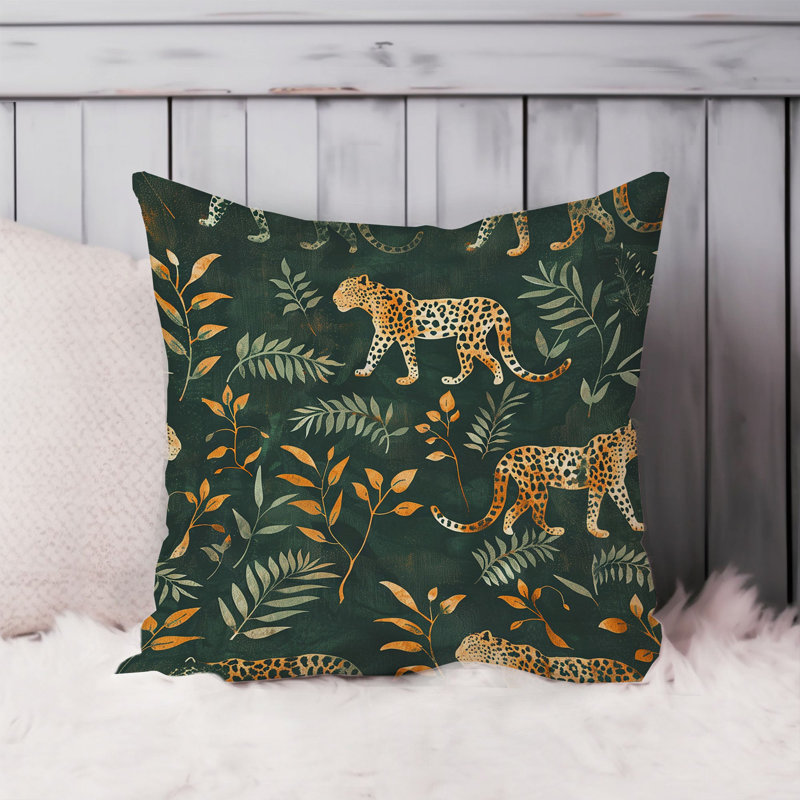 Animals Leopard and Botanical IV Leopard Pillow Cover, 16"H x 16"W