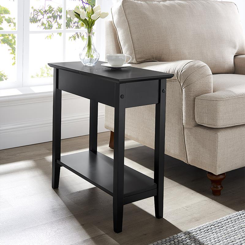 Table d'appoint étroite Galnares pour petits espaces, table de bout élégante avec rangement rabattable et tablette ouverte, table de chevet pour le salon, la chambre à coucher, un appartement, un canapé compact