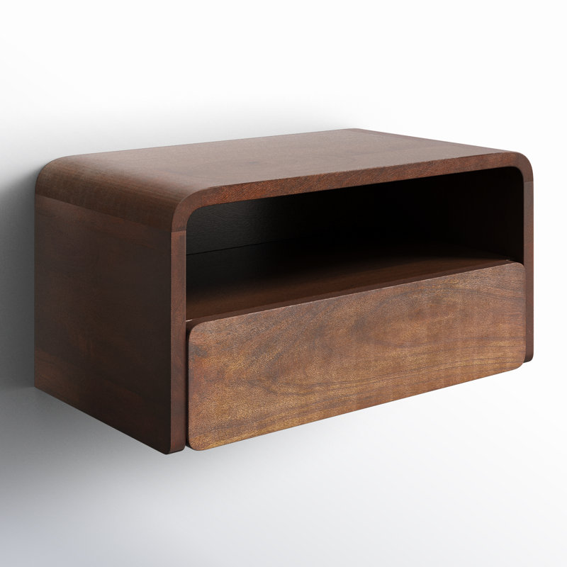Langley Mango Floating Shelf with Drawer, Walnut
