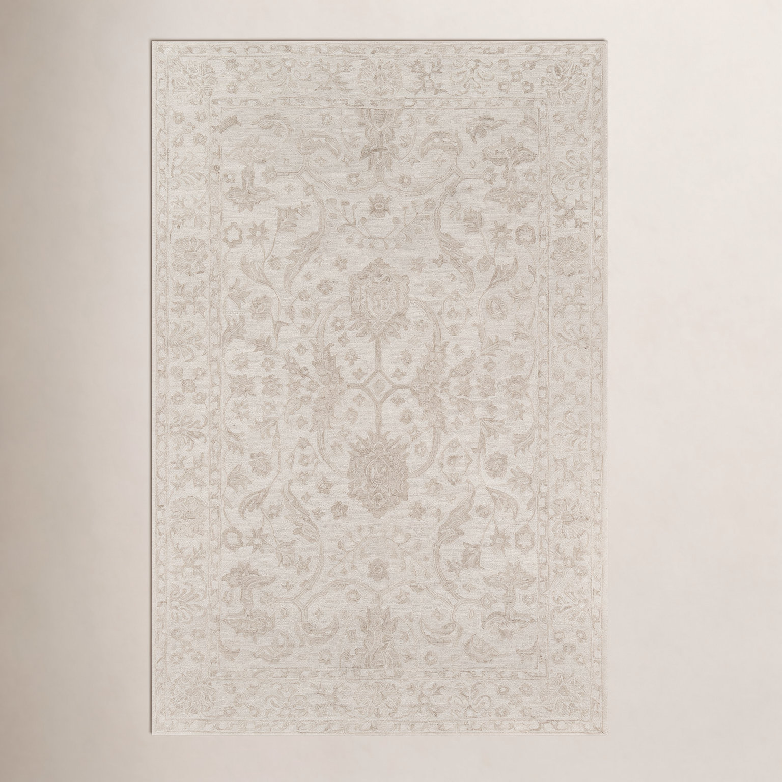Cece Beige Hand-Tufted Wool Floral Rug, Rectangle 8' x 11'