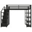 Lit mezzanine double en métal avec tablettes de rangement, armoires et garde-robe, noir