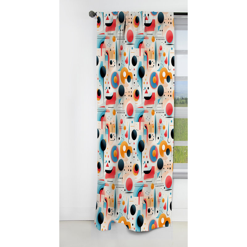 Motifs tendance rose et bleu Mid-Century - Rideau occultant géométrique abstrait - 1 panneau, L 52 po x L 63 po