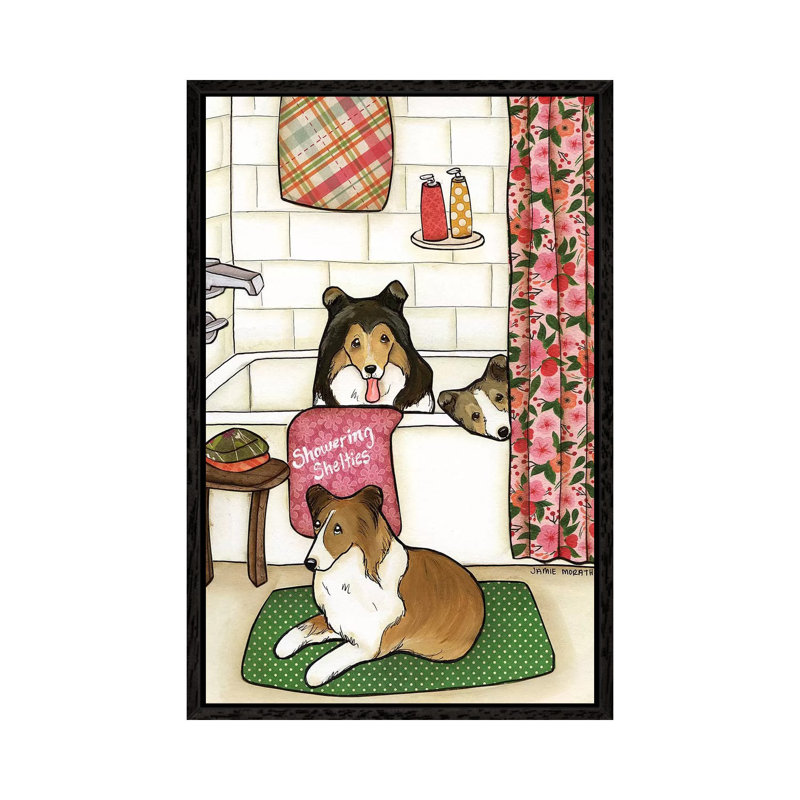 Showering Shelties by Jamie Morath - Print on Canvas, Black Floater Framed, 101.6cm H x 66.04cm W x 3.81cm D