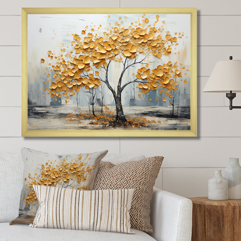 " Golden Elegance Maple Tree I ", 34" H x 44" W x 1.5" D, Gold Picture Frame