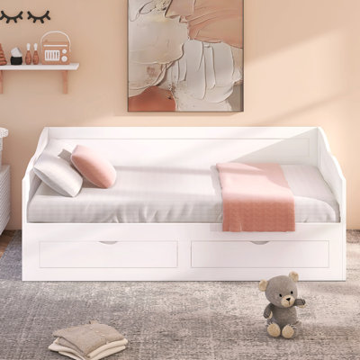 Wooden Daybed With Trundle Bed And Two Storage Drawers , Extendable Bed Daybed,Sofa Bed With Two Drawers, White
