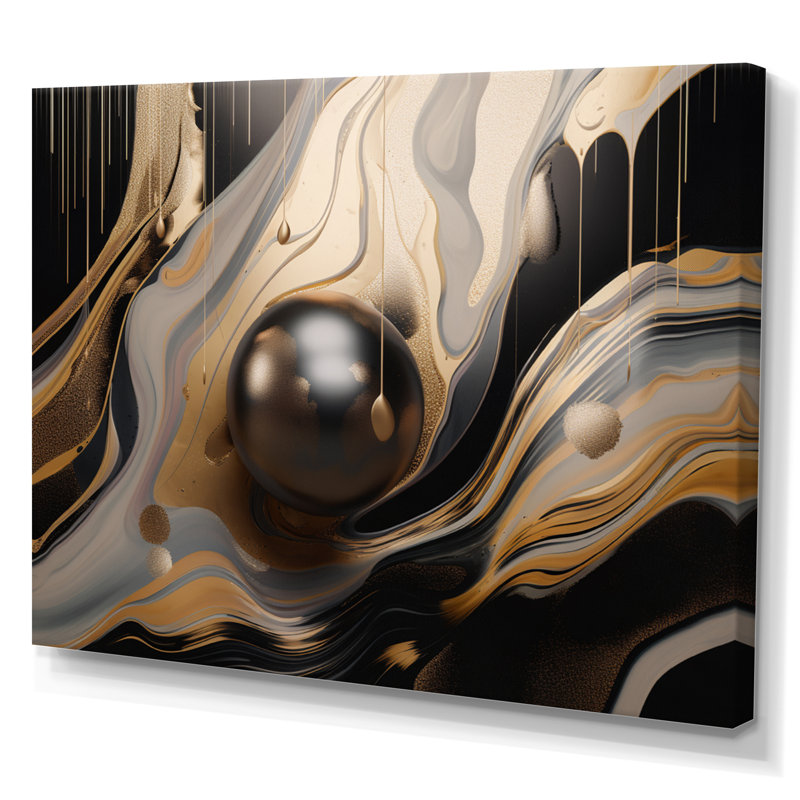 Or et noir marbré Euphoria I - impression abstraite sur toile marbrée, H 12 po x l 20 po x P 1 po, Toile tendue