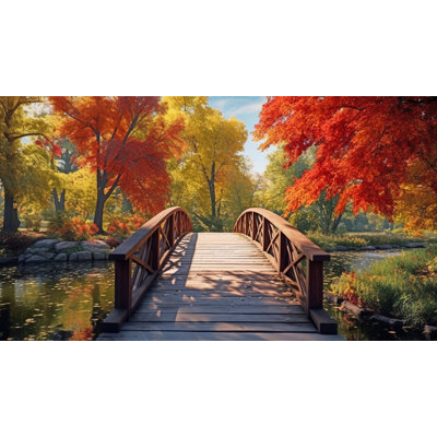 Arched Bridge in Autumn Wrapped Canvas Wall Art