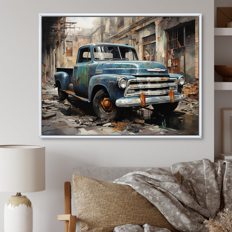 Élégance industrielle camionnette - transport mural, H 24 po x l 32 po x P 1 po, Cadre flottant blanc