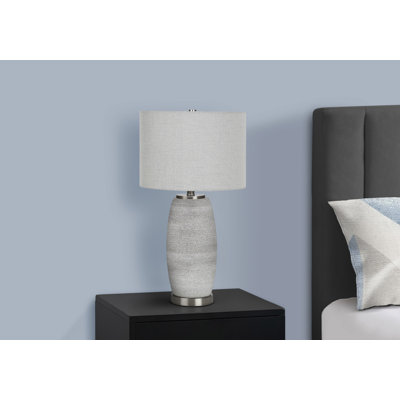 Lighting, H 25 po, lampe de table, céramique grise, abat-jour gris, moderne