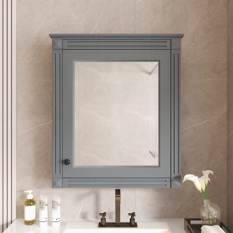 Armoire de rangement murale 24 po x 27 po avec miroir, Gris