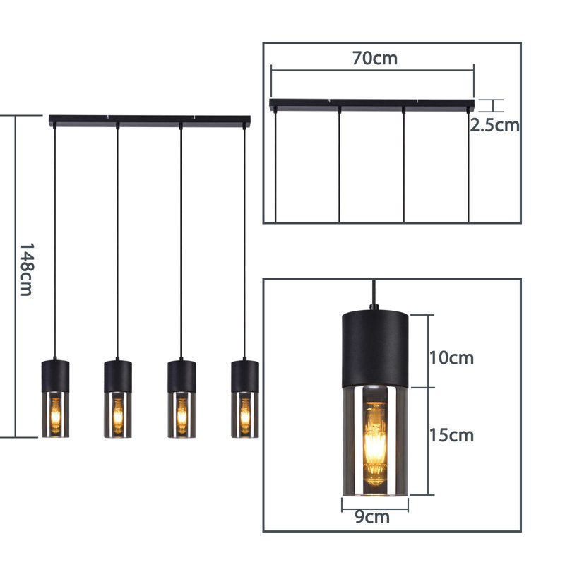 4 - Light Matte Black Kitchen Island Pendant