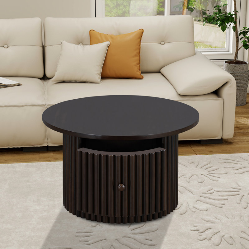 Table basse ronde avec tiroir, Brun foncé